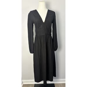 Zara Women’s Embroidered Detail Ribbed Knit Midi Dress Long Sleeve Size M